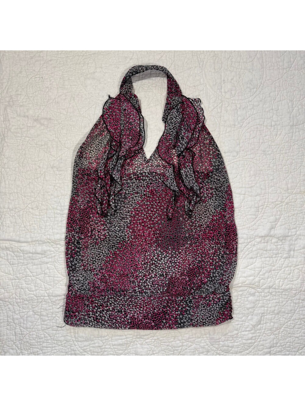 Vintage Y2K THX Pink & Black Sheer Floral Print Sleeveless Halter Top Size large